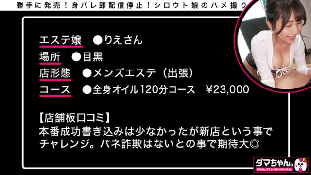 【ダマちゃん。】出張メンズエステ盗撮 Vol.02(h_1647damx00003)(女優：伊東沙蘭（いとうさら）,堀内美香（ほりうちみか）,戸川なみ（とがわなみ）,美丘さとみ（みおかさとみ）)